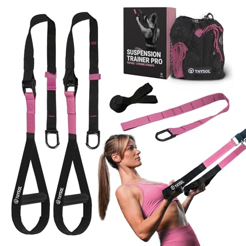 THYSOL Resistance Trainer Pro Xtreme Straps Army | Sling Trainer Set with Adjustable Door Anchor | Fitness Home Workouts - Suitable for Travelling & for Training Indoor & Outdoor - color: Pink
