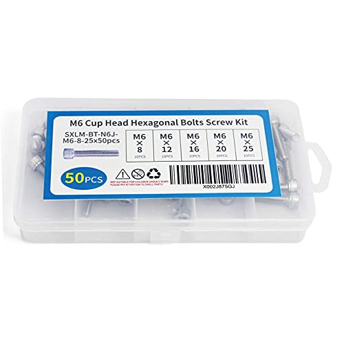 M6 x 8/12/ 16/20/ 25mm Socket Head Screws M6 Bolts 304 Stainless Steel Machine Metric Hex Socket Screw, 50PCS - size: M6 x 8/12/16/20/25mm