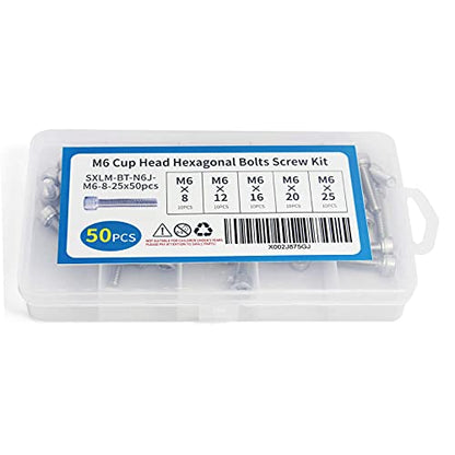 M6 x 8/12/ 16/20/ 25mm Socket Head Screws M6 Bolts 304 Stainless Steel Machine Metric Hex Socket Screw, 50PCS - size: M6 x 8/12/16/20/25mm