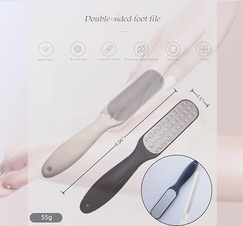 Dual-Sided Professional Pedicure Foot File - Stainless Steel Callus Remover for Hard Skin, Dry and Wet Use, Home or Salon Care, 2 Pack (White & Black) - color: White & Black