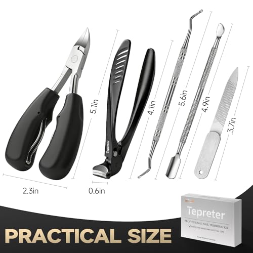 Toenail Clippers for Seniors, Heavy Duty Thick Nails Fingernail Clipper, Ergonomic Long Handle Angled Head Large Nail Cutter with Catcher for Men Women Manicure Set with Travel Case, 5Pcs