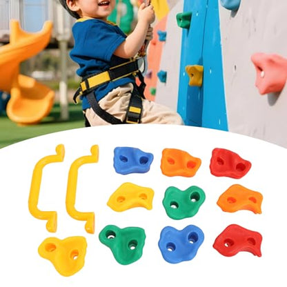 Rock Climbing Holds, Rock Wall Holds Climbing Grips Kit for Kids Indoor Outdoor, layground Play Set, Includes 2 Handles and Mounting Hardware