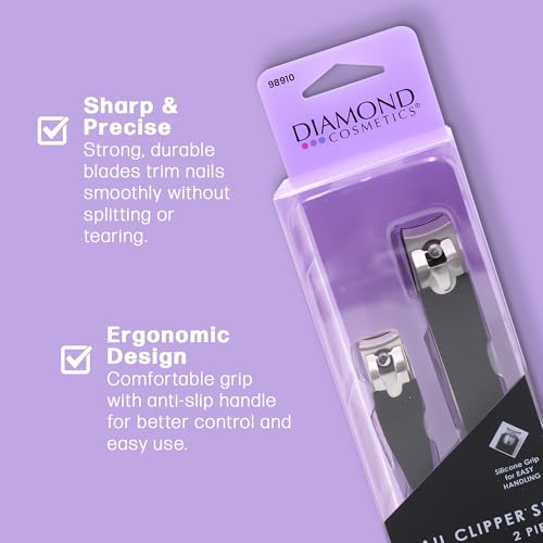 Nail Clippers Set, Stainless Steel Fingernail Clippers & Toenail Clippers, Soft Touch Grip, 2 Piece Set.