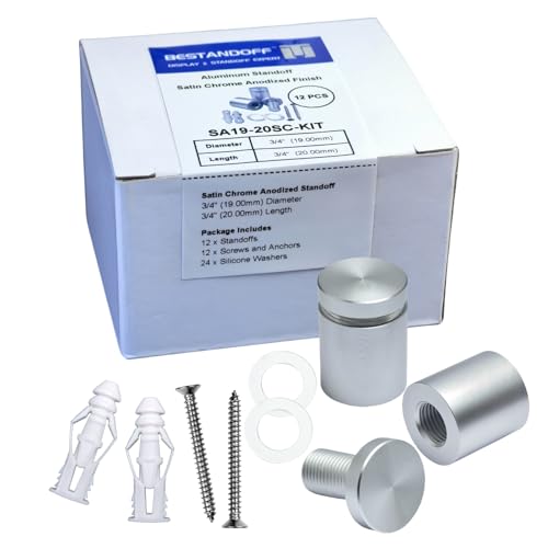 Pack of 12 Aluminum Standoff Screws Wall Sign Standoff Mounting Hardware Standoff Mounts for Acrylic Picture Frame (12, Satin Chrome, 3/4" x 3/4“) - color: Satin Chrome, size: 3/4" x 3/4“