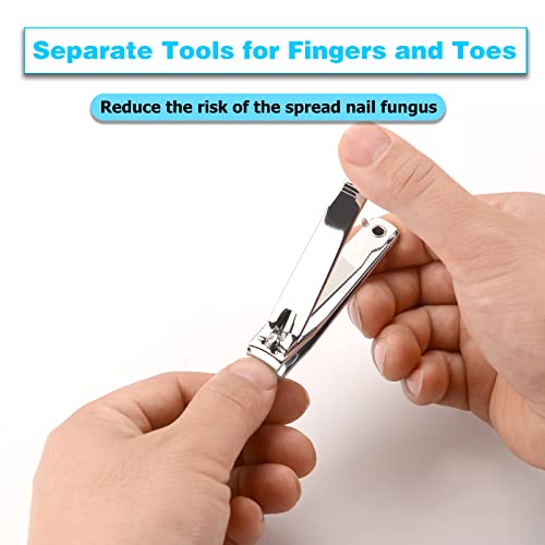 firiKer 2PCS Stainless Steel Nail Clippers,Professional Fingernail Clipper and Toenail Clipper, Wide Easy Press Lever Nail Cutter with Swing Out Nail Cleaner/File for Men and Women - color: Silver