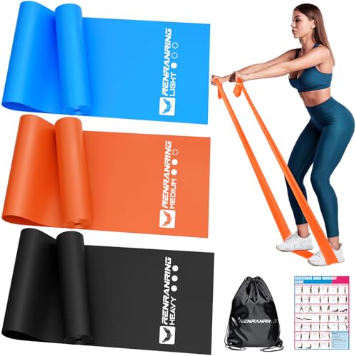 Resistance Bands for Working Out, Exercise Bands for Physical Therapy, Stretch, Recovery, Pilates, Rehab, Strength Training and Yoga Starter Set - color: Blue, Orange, Black, size: 4.9FT