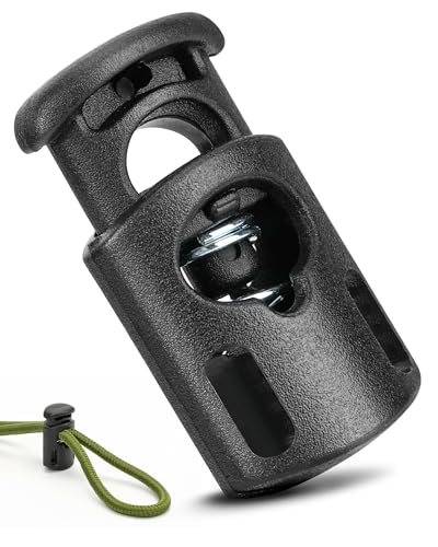 Ptinyiv 12Pcs Cord Lock, Cord Locks for Drawstrings, Black Plastic Spring Toggle Stoppers, Reliable Cord Fastener Clips for Paracord, Shoelaces, Bags, Clothing, and DIY Projects