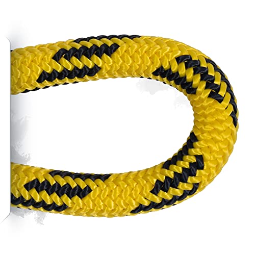 Pelican Rope 24-Strand 7/16 in (11 mm), USA Made Arborist Rope - 7,000 lb MBS - Static Climbing Rope - Lightweight - Arborist-24™ - 120 Ft - Plain End - Yellow Black - size: 120 ft, style: Plain End