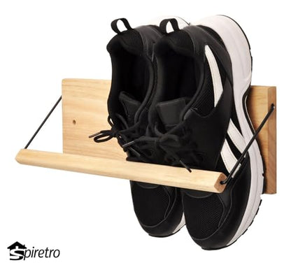 Shoe Rack with Dowel, Wall Hanging Shoe Storage, Organize for Sneaker, Slipper, Boots in Entryway, Hallway, Trailer, RV, Solid Wood_ Beige
