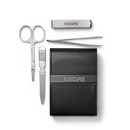 MANSCAPED® Shears 2.0 Tempered Stainless Steel Men's Nail Kit, Fingernail Clippers, Safety Scissors, Tweezers and Nail File, Travel Manicure Pedicure Set, 4-Piece Luxury Grooming Kit with Compact Case - size: The Shears 2.0