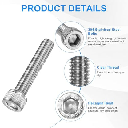 M METERXITY 20-Pack M6 x 30mm Socket Head Cap Screws, 304 Stainless Steel Hex Machine Bolts, Allen Socket Drive Screw with Hex Wrench for Repair/DIY, Fully Threaded Fasteners Kit [Silver] - size: M6 x 30mm