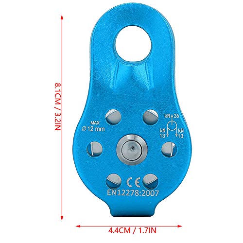 Airshi Climbing Pulley, Rustproof Heavy Duty Aluminium Alloy 12mm Small Hole Pulley for Rope Climbing (Blue Color)