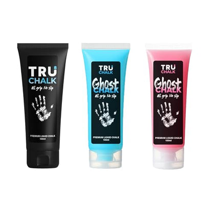 TruChalk Triple Threat Trio Pack 100ml TruChalk + 100ml GhostChalk Blue + 100ml GhostChalk Pink All Grip No Slip Liquid Chalk for Obstacles, Gymnastics, Rock Climbing, Crossfit, and Weightlifting.