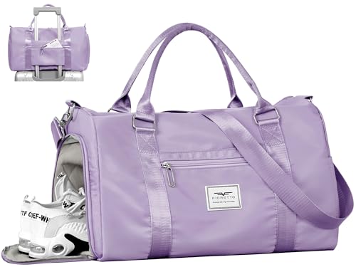 FIORETTO Womens Gym Tote Duffle Bag with Wet Pocket & Shoe Compartment, Sports Duffel Overnight Weekender Hospital Workout Carry on Bag for Girls, Ideal for Travel, Swimming, Dance, Ballet Purple - color: Light Purple, style: Gym Bag
