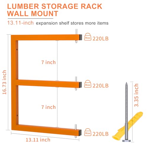Lumber Rack Wall-Mounted Lumber Storage Rack, Heavy Duty Wood Storage Racks with 9-Level System, 1980 LB Sturdy Garage Wood Organizer, Orange Lumber Metal Racks for Indoor and Outdoor (6 Pack) - style: All-in-One – 6 Pack, 9-Tier