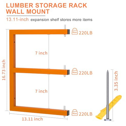 Lumber Rack Wall-Mounted Lumber Storage Rack, Heavy Duty Wood Storage Racks with 9-Level System, 1980 LB Sturdy Garage Wood Organizer, Orange Lumber Metal Racks for Indoor and Outdoor (6 Pack) - style: All-in-One – 6 Pack, 9-Tier