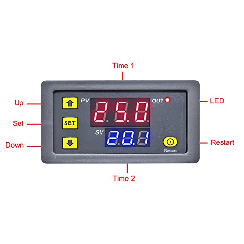 2Pcs Timer Delay Relay Programmable Cycle Timer Switch ON-Off Control LED Digital Display Time Relay Module (DC12V/20A) Gray