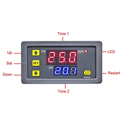 2Pcs Timer Delay Relay Programmable Cycle Timer Switch ON-Off Control LED Digital Display Time Relay Module (DC12V/20A) Gray