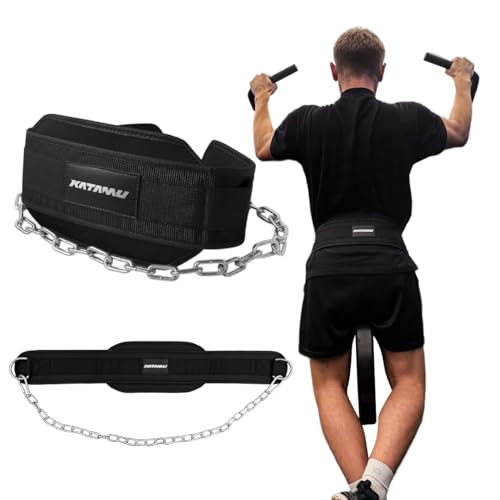KATAMU Dip Belt for Weightlifting with Heavy Duty Steel Chain | Adjustable Neoprene Padded Dipping Belt for Pull Ups, Chin Ups, Squats & Weighted Calisthenics | Strength Training Belt for Men & Women