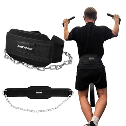 KATAMU Dip Belt for Weightlifting with Heavy Duty Steel Chain | Adjustable Neoprene Padded Dipping Belt for Pull Ups, Chin Ups, Squats & Weighted Calisthenics | Strength Training Belt for Men & Women