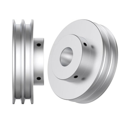 CHANCS Aluminum Alloy Double V-Belt Pulley 80mm OD 10mm Fixed Bore Pulley for Motor Shaft 6mm(1/4") PU Round Belt - size: 80x10mm, style: Double Groove Pulley