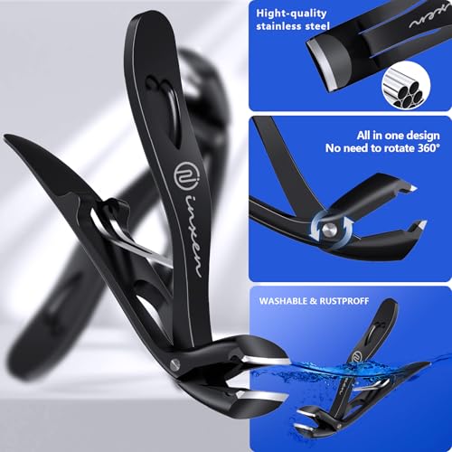 Toenail Clippers for Thick Nails for Seniors| INXEN 3-Pack Ergonomic Heavy Duty Angled Head Nail Clippers with Catcher | Premium Steel Wide Opening Fingernail Clippers Nail Cutter for Men & Women - style: Black Angled Head Nail Clipper Set