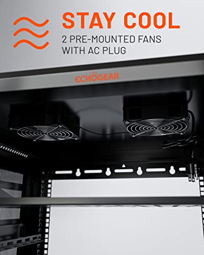 ECHOGEAR 9U Network Rack w/Enclosed Design, Easy Install, 600mm Depth | Enclosed server rack includes pre-mounted fan, 2x 1U shelves, lockable door, wall mountable design, all hardware for install - size: 9U