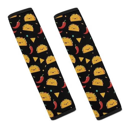 2PCS Cute Taco Car Seat Straps Shoulder Pads Universal Soft and Comfortable Seat Belt Covers Cushion for Child, All Vehicles, Shock Absorption - color: Pattern 7