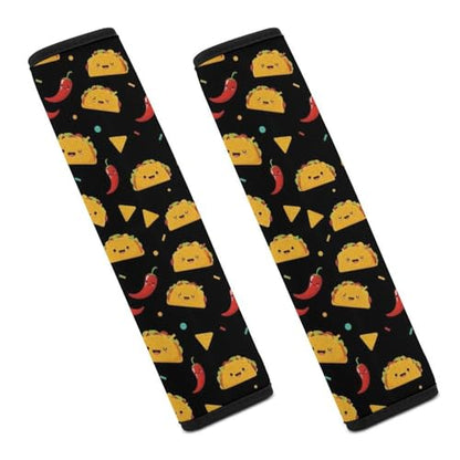 2PCS Cute Taco Car Seat Straps Shoulder Pads Universal Soft and Comfortable Seat Belt Covers Cushion for Child, All Vehicles, Shock Absorption - color: Pattern 7