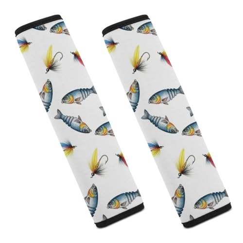 2PCS Watercolor Fishermen Lures Seat Belt Cover Breathable Automotive Seat Belt Protector for Adult Use, Most Cars, Pressure Relief - color: Pattern 1058