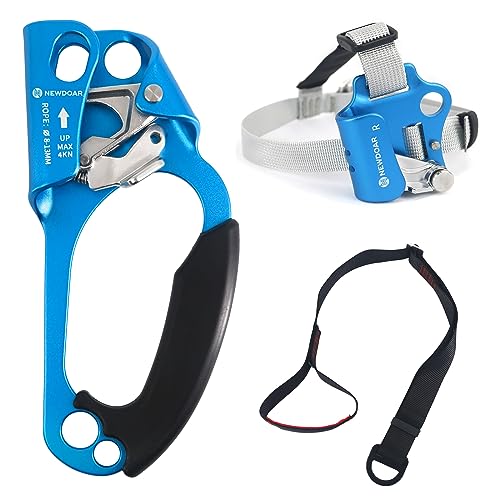 UIAA & CE Certified Hand Ascender Rock Climbing Tree Arborist Rappelling Gear Equipment Rope Clamp for 8~13MM Rope - color: Blue Set-Right