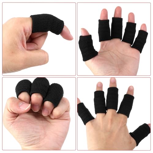 Ouligay 20 PCS Finger Sleeves Black Sport Finger Brace Protector Compression Sleeve Breathable Elastic Thumb Sleeves Thumb Splint Brace Support for Basketball, Golf Sports Aid Support