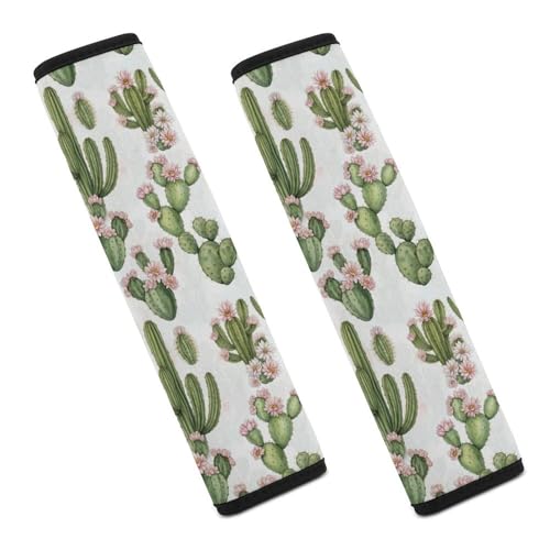 Universal Fit Car Seat Belt Pad for Elderly Support, All Vehicles, 2 Piece Cactus Green Pink Floral Automotive Seat Belt Protector Pressure Relief - color: Pattern 762