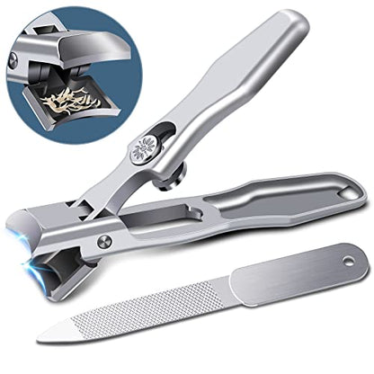 German Nail Clippers for Men with Catcher | Heavy Duty Toe Nail Clippers for Thick Nails Seniors, Ultra Sharp Fingernail Clippers, Anti Splash Nail Cutter - style: Long Handle with Catcher