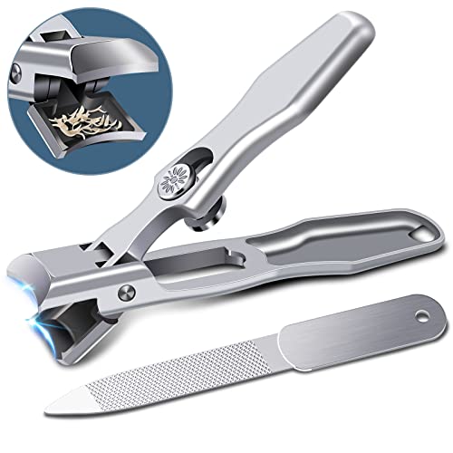 German Nail Clippers for Men with Catcher | Heavy Duty Toe Nail Clippers for Thick Nails Seniors, Ultra Sharp Fingernail Clippers, Anti Splash Nail Cutter - style: Long Handle with Catcher
