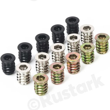 150Pcs M6 Black Zinc Barrel Nuts Four-jaw Tee Nuts and Threaded Insert Assortment Kit Metric Cross Dowels Slotted Nut T Nut Wood Inserts Bolt for Wood Furniture Beds Crib Chairs - style: 145pcs black nuts assortment kit
