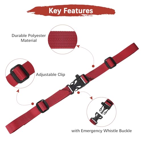 Backpack Chest Strap Sternum Straps with Emergency Whistle Buckle for Backpack Replacement & Hiking - color: Black & Red