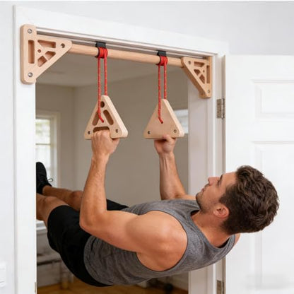 Rock Climbing Board Triangular Wooden Grip Strengthener with Multi-Depth | Hangboard Doorway Mount for Home Playroom Garage Basement Apartment Gym Dorm Studio