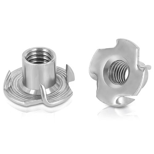 1/4"-20 T-Nuts, 304 Stainless Steel 4 Pronged Tee Nuts, Four-jaw Threaded Inserts for Rock Climbing Holds, Furniture, Cabinetry, Woodworking, Silver, 25 PCS - size: 1/4"-20