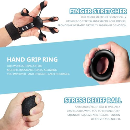 5/10 PCS Grip Strength Trainer Kit, Hand Gripper Strengthener, Forearm Strengthener, Finger Strengthener, Finger Exerciser, Stress Relief Ball,Forearm Workout Ring for Muscle Building and Injury Recover - size: Black-10P