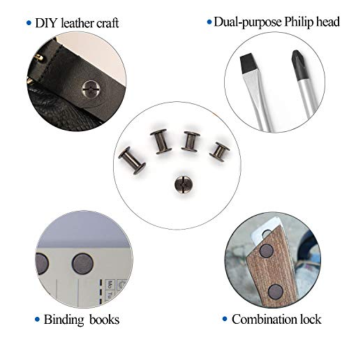 80 Sets Chicago Screws Assorted Kit 4 Sizes Gun Metal Leather Rivets 1/4 5/16 3/8 1/2 Screw Rivets Slotted Phillip Head Book Binding Posts Nail Rivet Chicago Bolt for DIY Leather Craft M5 - size: Gun Metal-6,8,10,12