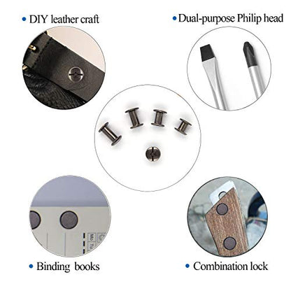 80 Sets Chicago Screws Assorted Kit 4 Sizes Gun Metal Leather Rivets 1/4 5/16 3/8 1/2 Screw Rivets Slotted Phillip Head Book Binding Posts Nail Rivet Chicago Bolt for DIY Leather Craft M5 - size: Gun Metal-6,8,10,12