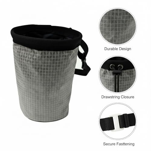 Climbing Chalk Bag with Drawstring Closure - Lightweight Waist Pouch for Rock Climbing, Bouldering & Gym Training (6.7 Inch Opening) - color: Gray