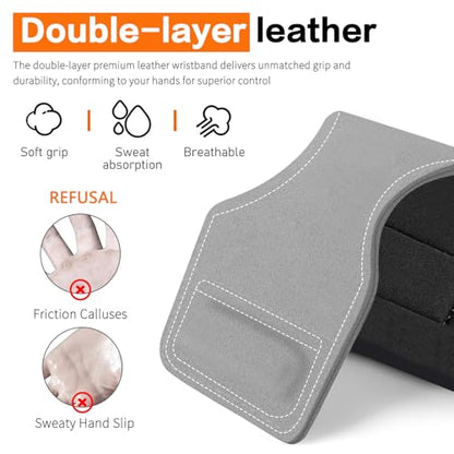 Weight Lifting Wrist Strap, Double-Layer Leather Wrist Straps for Gym Strength Training Weightlifting,Deadlift and Powerlifting, Enhance Grip Strength Neoprene Padding Gym Workout Lifting Straps Men/Women Pair - color: Gray