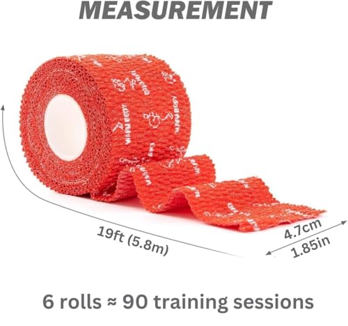 WARM BODY COLD MIND 1.85" Weightlifting Thumb Tape - Hook Grip Tape for Powerlifting, Cross Training, Gym Tape, Workout, Weight Lifting Tape, Athletic Finger Wrap (Red 6 Rolls) - color: 6 Rolls Red