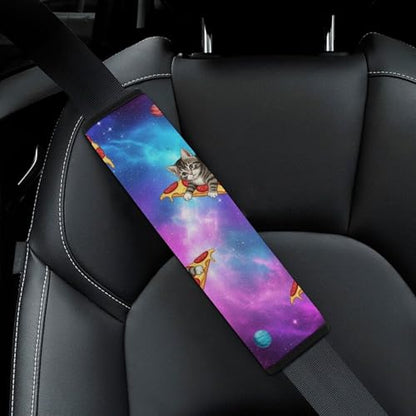 2 Piece Universal Soft and Comfortable Seat Belt Shoulder Pad for Kids, Most Cars, Purple Galaxy Space Pizza Cat Seat Belt Covers Cushion, Neck and Shoulder Support - color: Pattern 960