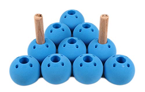 Atomik Climbing Holds Set of 10 Peg Board Receivers in Blue for Vertical Walls with Included 1.25 inch Hardwood Pegs