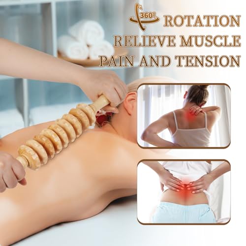 Liitrton Manual Wooden Massage Roller Stick for Legs, Smooth Body Roller | Straight-9-Wheel Massager, Wood Therapy Massage Tools for Trigger Points Relief, Sore Muscle Recovery - color: Straight-9-wheel