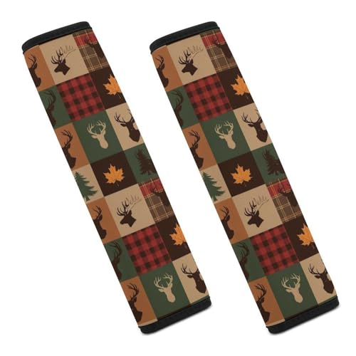 2 Piece Cabin Deer Hunter Animal Seat Belt Shoulder Pad Universal Soft and Comfortable Automotive Seat Belt Protector for Elderly Support, Most Cars, Comfortable Driving - color: Pattern 821