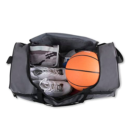 60 Liter, 26 Inch Duffle Bag – Heavy Duty Extra Large Sports Gym Equipment Travel Duffel Bag for Men and Women (Grey) - color: Grey